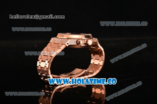 Audemars Piguet Royal Oak Chronograph Swiss Valjoux 7790 Automatic Rose Gold/Diamonds Case with Black Grids Dial Diamonds Bezel and Stick Markers (EF) - Click Image to Close